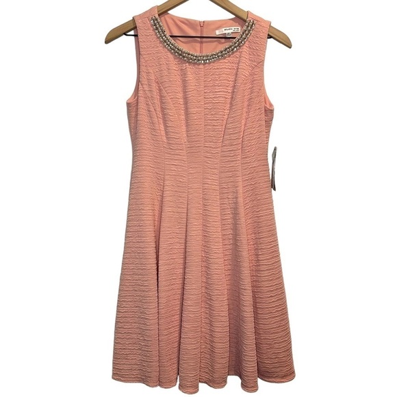 NWT Studio One Crystal Pearl Embellished Sleeveless A-line Blush Pink Dress 4P - Picture 1 of 7
